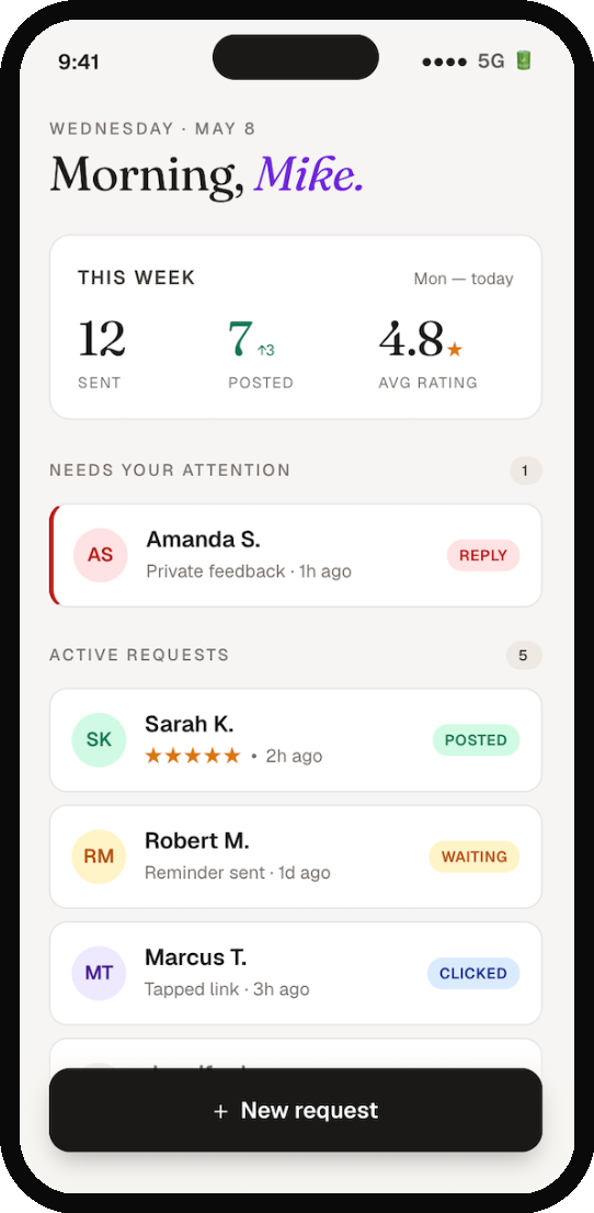 Reviewer Loop home screen on iPhone