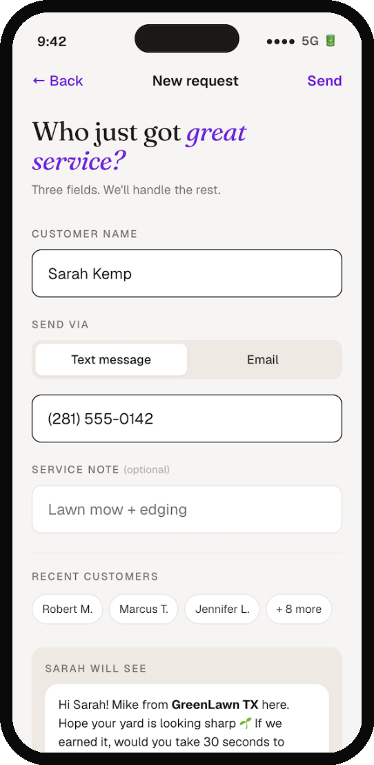 New review request form on iPhone